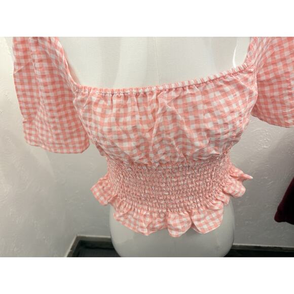 BCBGeneration Women’s Pink/White Gingham Cropped Milkmaid Top Size Medium - Picture 2 of 5